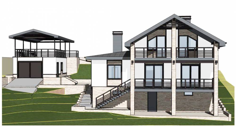 Наглядный 3D пример реконструкции дома на сложном рельефе с перепадом высоты, с. Хотов